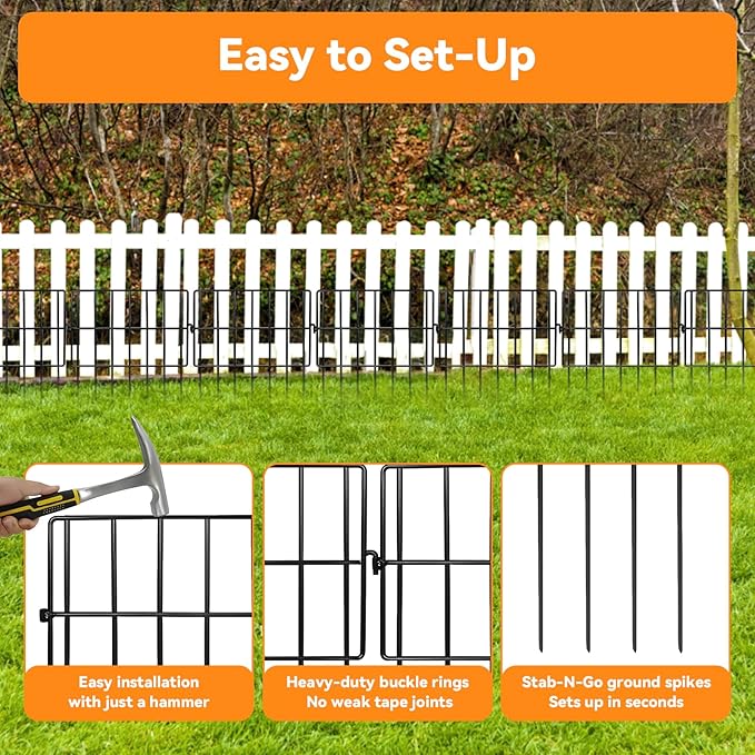 45 Pack Animal Barrier Fence No Dig Garden Defense, 45ft(L) x 13in(H) Rabbit Proof Garden Fencing with 1.2in Gaps, Metal Rabbit Fence, Dog Blocker Under Barriers for Flower Beds & Patio