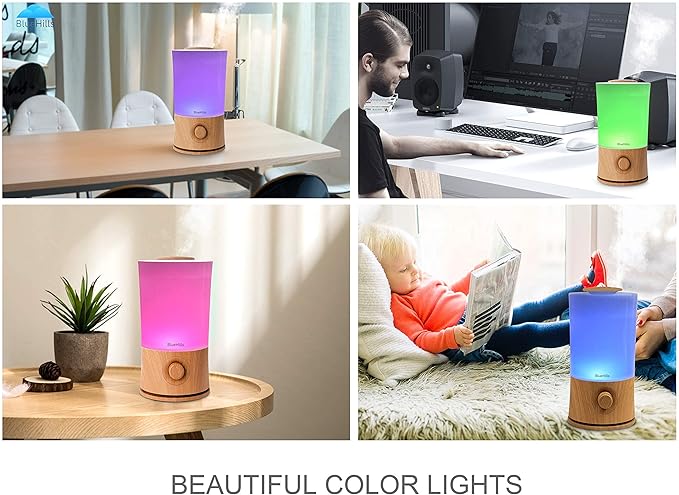 BlueHills Premium Set of Two Large 2000 ML XL Essential Oil Diffusers Humidifier Combo for Large Room Home with Décor LED Lights Great Gift – Dark Wood Grain and a Wood Grain.