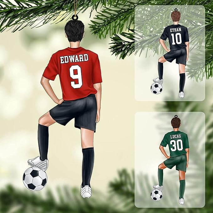 Nazenti Personalized Soccer Christmas Ornament - Custom Girl Soccer Player Ornament, Soccer Women Player Christmas Ornament, Xmas Gifts for Football Lovers Fan, 2D Flat Shape Soccer Car Ornament