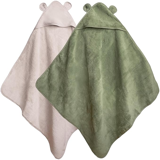 Natemia Hooded Baby Bath Towel - 100% Organic Cotton Baby Towels for Newborns, Toddlers, Boys, Girls - Soft Absorbent 450 GSM - Gentle on Sensitive Skin - Baby Shower Registry Gift (35" x 35")