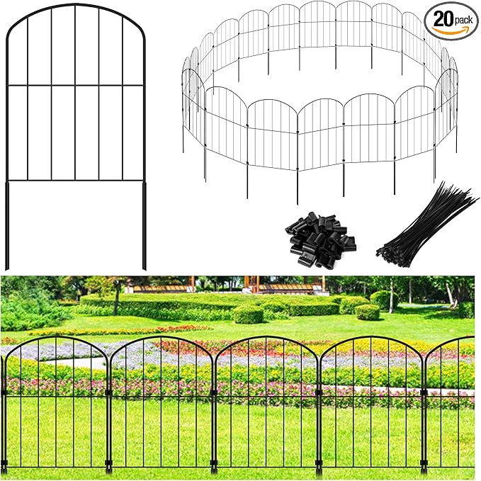 Decorative Garden Fence 24in (H) x 21ft (L), 20 Panels No Dig Garden Fencing Animal Barrier for Dogs Rabbits Arched Flower Bed Edging, Metal Wire Border Panel for Outdoor Patio Yard Decor