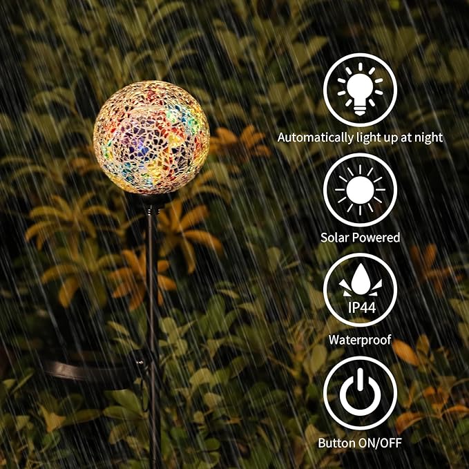 VCUTEKA Solar Path Lights Outdoor Decorative - Mosaic Solar Garden Stakes Light Waterproof LED Light for Landscape Lawn Patio Yard Driveway Decoration
