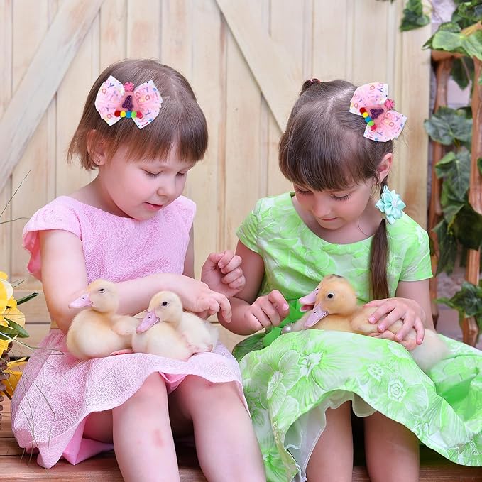 Birthday Hair Bow for Baby Girls 1 2 3 4 5 6 Year Old Sprinkle Hair Clips Happy Birthday Decorations for Girls Toddlers With Pom-Poms Ice Cream Candy Party Pink Hairs Accessories for 4th Sweet Party