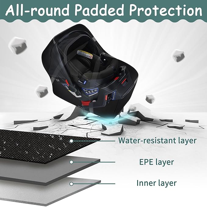 Infant Car Seat Travel Bag Fit Nuna Pipa All Model Car Seat and Base, Fit Doona Baby Stroller, Padded Car Seat Bags for Air Travel, Gate Check Bag with Side Pocket, 5 Protective Feet, Storage Bag