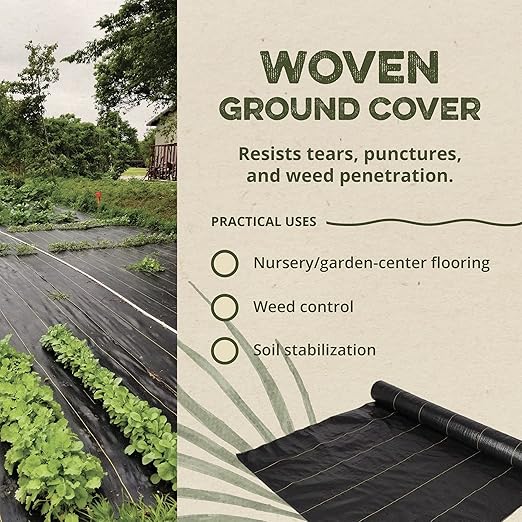 DeWitt Sunbelt Woven Ground Cover, 3.2 oz, Black, 4' x 300' - Durable Weed Barrier Fabric for Greenhouse, Garden, Outdoor Display & Landscaping