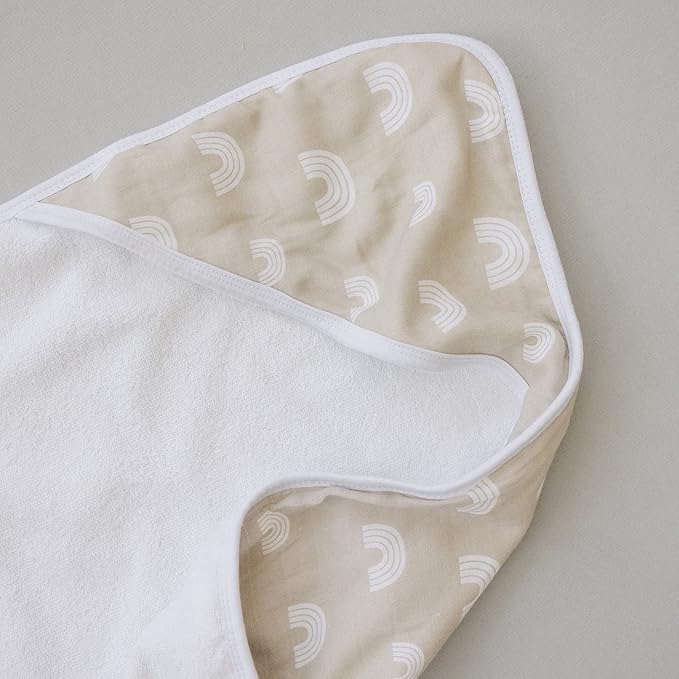 Mebie Baby Muslin Hooded Towel, Sand Rainbow, Cute Hooded Baby Bath Towel for Newborn, Infant & Toddler, Modern Baby Towels and Washcloths for Boy & Girl, Floral & Pattern Hooded Baby Towels