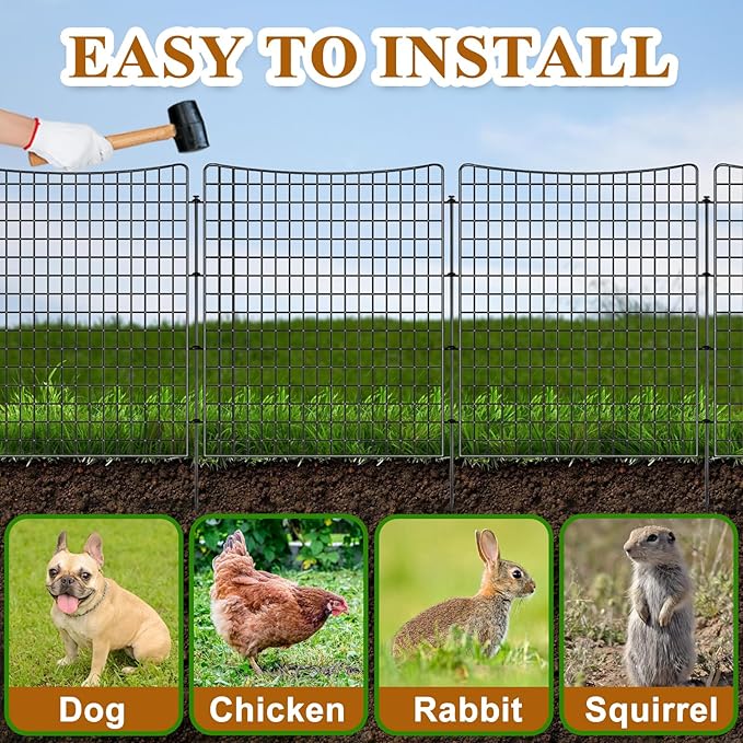 5 Panels Garden Fencing Animal Barrier, 36in(H) X 12.5ft(L) Dog Fence Outdoor for Yard Rustproof No Dig Decorative Tall Rabbit Fences Metal Wire Panel Border Patio Ground Stakes
