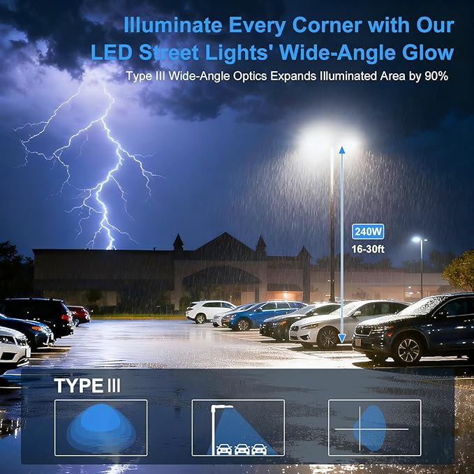 LED Parking Lot Lights 240W 33600LM LED Shoebox Pole Lights Fixture (800W HID/HPS Replacement) 5000K IP65 AC100-277V UL Listed Outdoor Area Street Security Lighting for Stadium Roadways