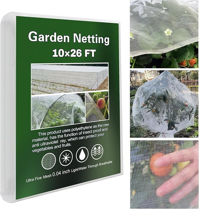 Garden Netting for Raised Bed 10'x 26', Mesh Netting Plant Covers, Bird Netting for Garden Protection, Plant Net Barrier, Screen for Row Cover, Vegetables, Fruits, Flowers
