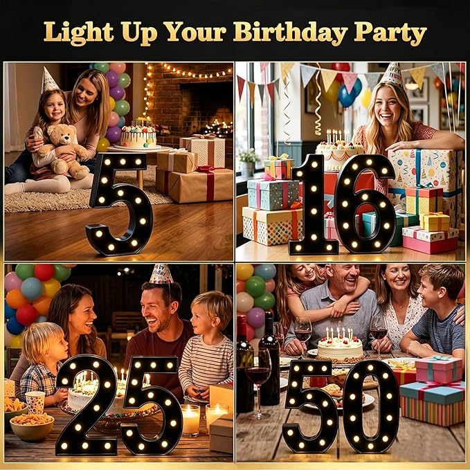 Light Up Black Alphabet Marquee Number Sign LED Marquee Number Lights Sign for Night Light Home Bar Christmas Lamp Birthday Party Wedding Decoration 4