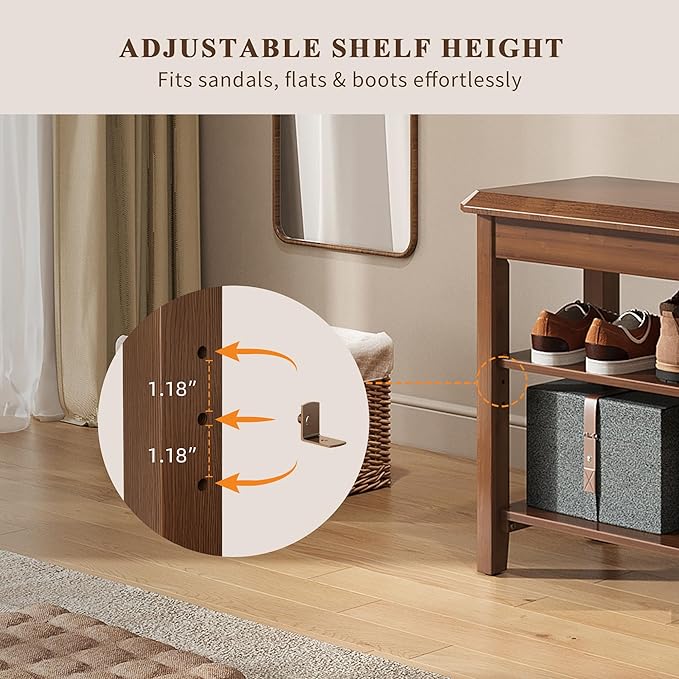 Shoe Rack for Front Door Entrance, Solid Wood Shoe Bench for Closet, Holds Up to 550lbs, Shoe Rack Bench for Entryway, Mudroom, Hallway