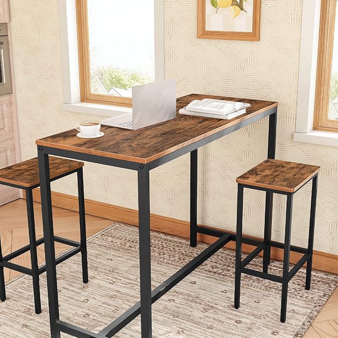 Bar Stools, Set of 2 Bar Chairs, Kitchen Breakfast Bar Stools with Footrest, 25.8" Dining Stools, Rectangular Industrial Bar Chairs, for Dining Room, Kitchen,Rustic Brown BAHR0101Z