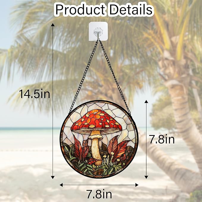 Stained Glass Window Hanging, Big Red Mushroom Suncatcher for Doors Home Sun Catchers Decoration and Christmas, Mother's Day Birthday Gifts for Women, Men, and Mom 7.8 in