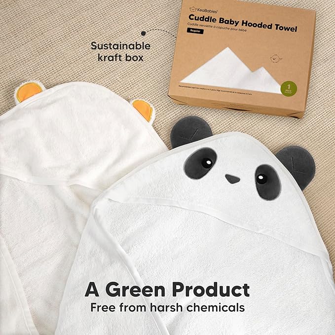 KeaBabies Hooded Baby Towel for Newborn - Viscose Derived from Bamboo Large Baby Bath Towels with Hood for Boys, Girls, Toddler, Extra Absorbent & Soft Newborn Bath Essentials (Panda, Regular)