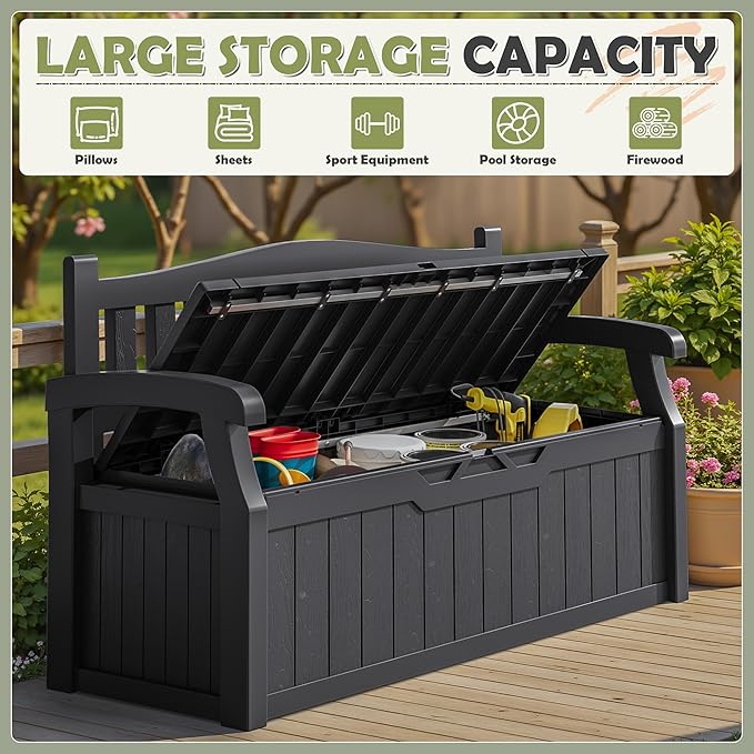 Homall 75 Gallon Outdoor Storage Benches Lockable Deck Box with Waterproof and UV Resistant, Waterproof Storage Box for Patio Furniture, Tools, Cushions (Black)