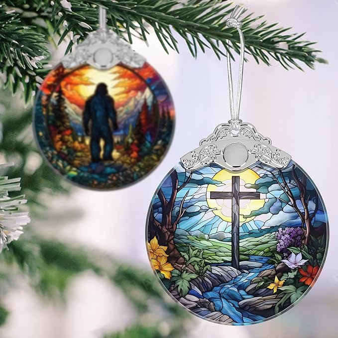 Religious Christmas Ornament, Stained Glass Christian Ornament, Christmas Tree Ornaments, Christmas Decoration, Holiday Ornament, Cross Home Decor, Gift Exchange, Gift Idea - Cross and River