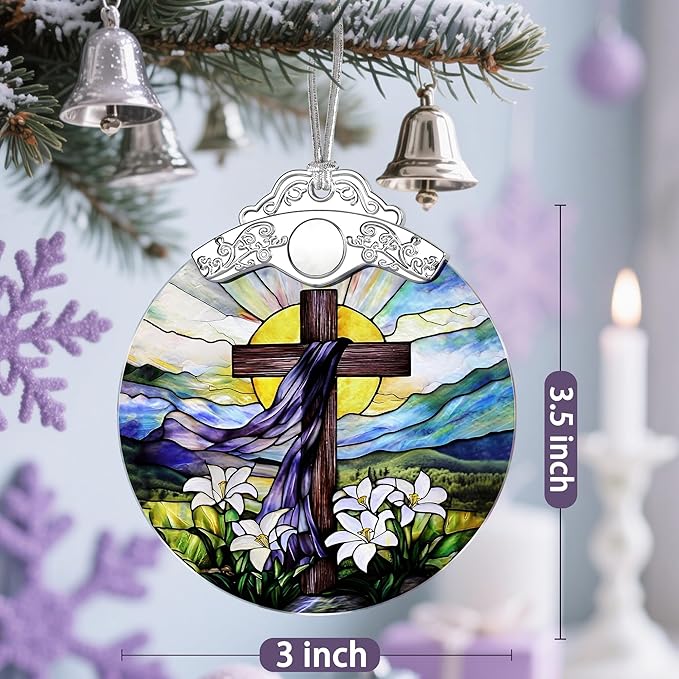Stained Glass Ornament, Religious Christmas Ornaments, Christmas Hanging Decor & Holiday Ornament: Christian Home Decor | Exquisite Party Gifts for Christians, Christian Gift & Religious Cross Gift