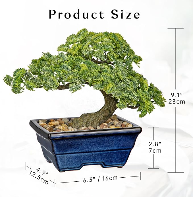Artificial Bonsai Tree Faux Plants Indoor Fake Plants Decor with Blue Ceramic Pots for Home Table Office Desk Bathroom Shelf Bedroom Living Room Farmhouse Decor
