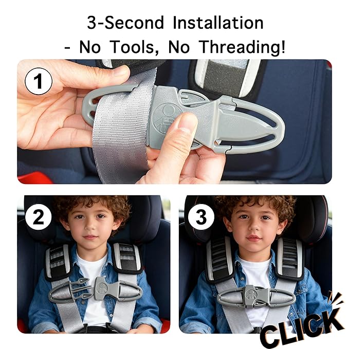 Anti Escape Car Seat Buckle Guard & Chest Harness Clip Lock - Child Safety Buckle Lock for Kids, Toddler, Stroller and Car Seat Belt (Style A, Black 2 Pack)