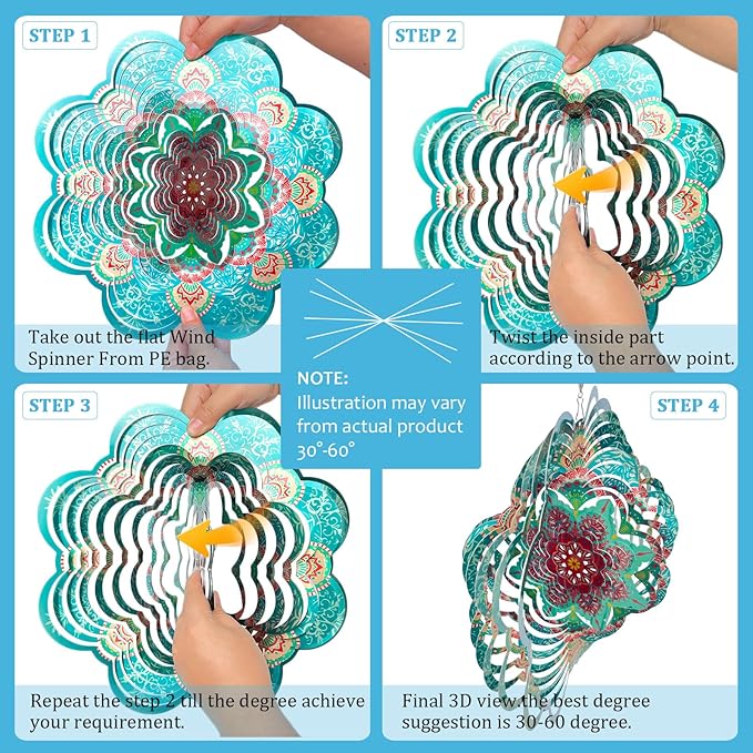 Wind Spinner Mandala Lucky Firework,12inch Hanging Wind Spinner Lucky Gifts for Women/Mother/Grandma/Father/Mom/Wife,Outdoor&Indoor Garden Decorations Yard Art Christmas Ornament