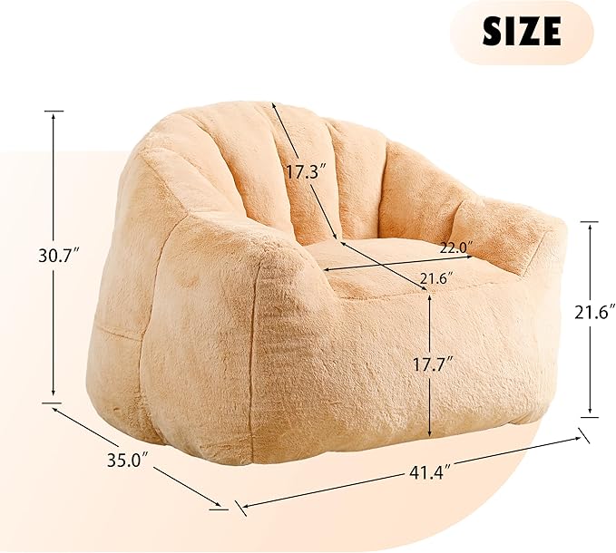 Furniliving Bean Bag Chair, Giant Bean Bag Chair Stuffed Floor Sofa for Adults Comfy Bean Bag Sofa with Back Support, Oversized Bean Bag Couch for Living Room Bedroom Dorm Office, Faux Leather, Brown