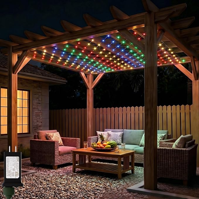 LitHome 10 x 10FT Gazebo Net Lights Outdoor, 280 LED Gazebo Lighting Waterproof, 8 Modes Connectable Net Lights with Timer, Multicolor Christmas Mesh Light Plug in for Bushes, Pergolas, Garden Decor