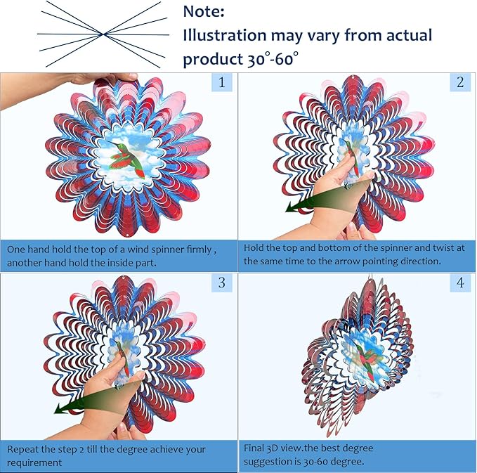 Hummingbird Animated Wind Spinner - 12In 3D Kinetic Hanging Sculpture, Creates Flying Hummingbird Animation Effect | Outdoor Garden Yard Decor, Unique Gift for Mom/Dad/Women/Men & Christmas