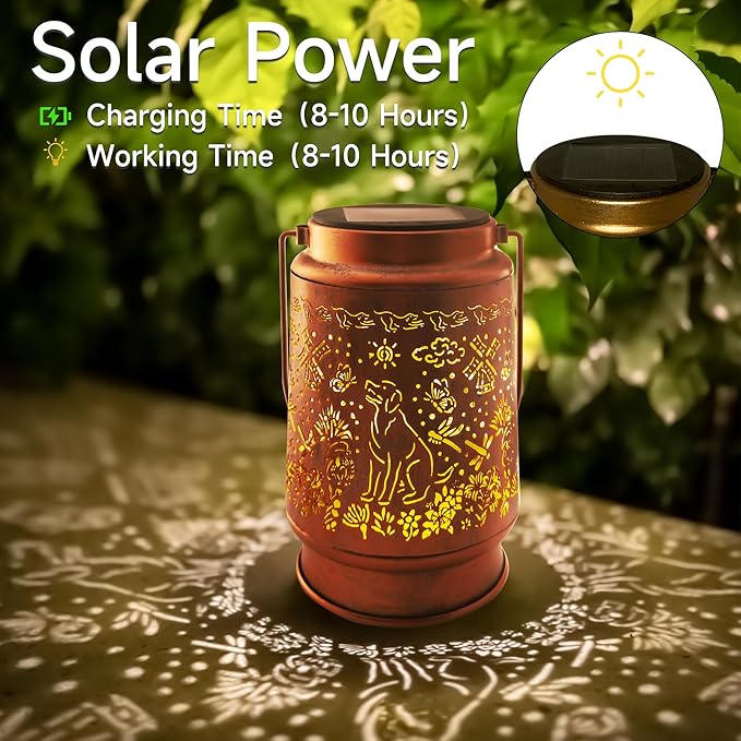 Lawn Social Solar Lanterns Outdoor Waterproof, Dog Metal Hanging Solar Lights for Outside, Garden Decor Birthday Gifts for Women Mom Grandma, Outdoor Lantern for Patio Yard Walkway Balcony Porch