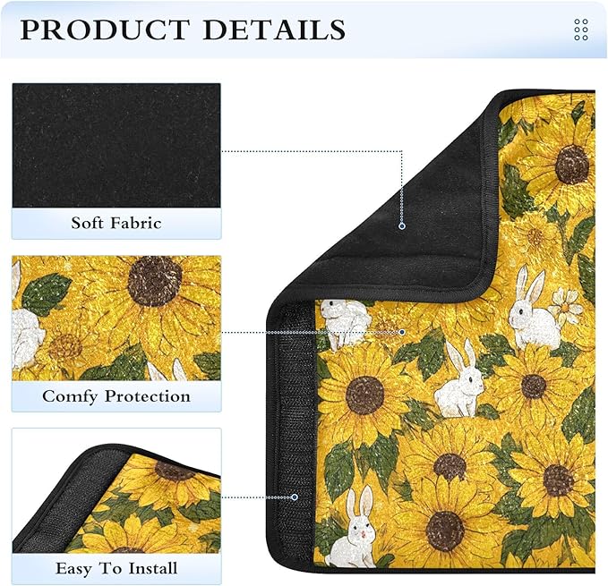 2 Pack Seatbelt Covers Seat Belt Cover Pad for Adults Boys Girls Car Seat Strap Covers Pads Cushion Universal Shoulder Strap Pad Protector for Backpack 10x7.7Inch Autumn Sunflower and Rabbit