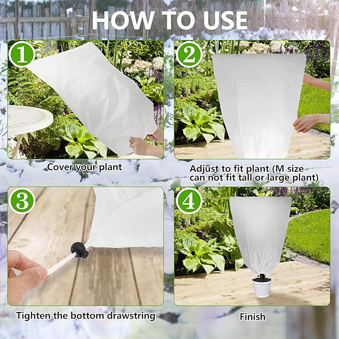 2 Pack Plant Covers Freeze Protection for Winter, 47.2"×31.5" Frost Cloths for Outdoor Plants Cold Weather Blankets with Drawstrings
