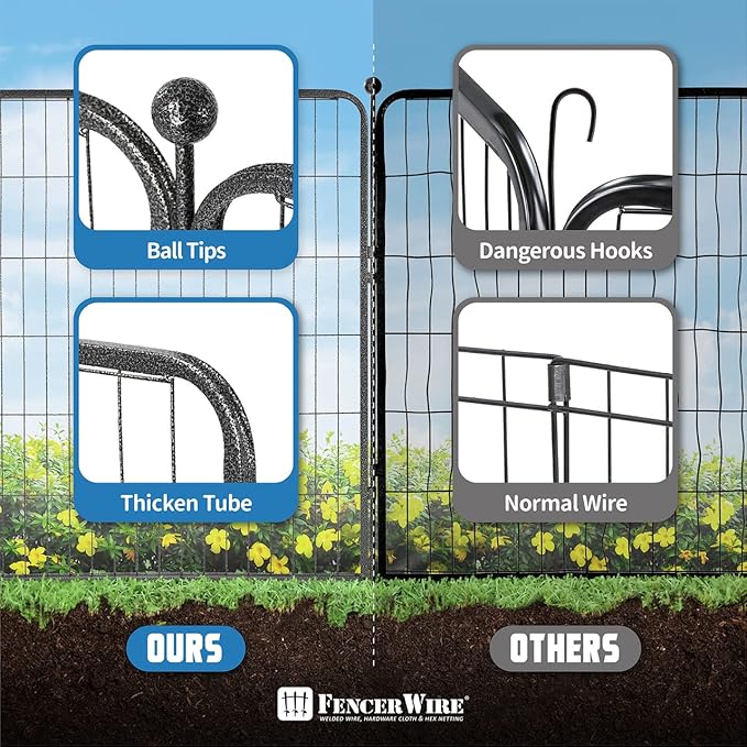 Fencer Wire Decorative Wire Fence, Panel Decor, Heavy Duty Iron Landscape Patio Flower Bed Animal Barrier Border Edging Section, Foldable Garden Fence for Yard for Dog Outdoor, 40 Inch x 21 FT