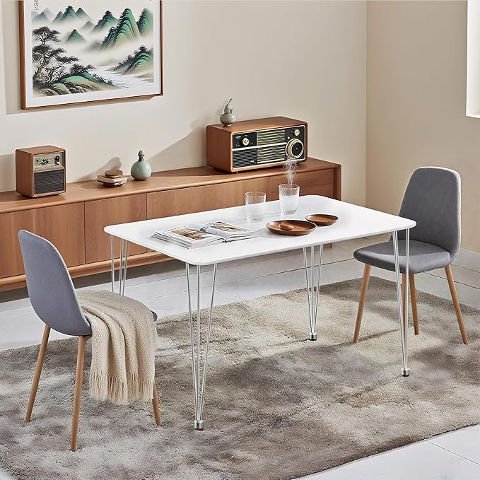 ivinta Small White Dining Table for 4, 47.5" Modern Rectangular Kitchen Table with Metal Legs for Dining Room Living Room, Lilac (White)