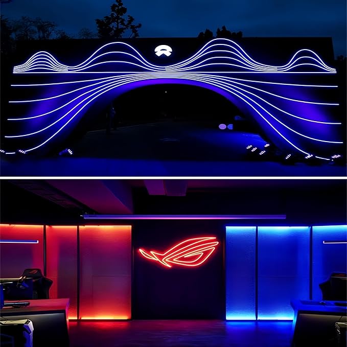 Silicone LED Channel System, 16.4Ft/5M Through Free White 12x10mm DIY LED Neon Rope Light IP67 Waterproof Tube for 8-10mm Strip Lights Installation for Indoor Outdoor Ambient Decor