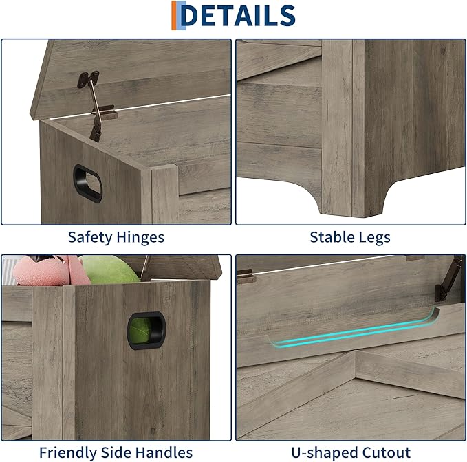 GarveeHome 39.4" Storage Chest, Wooden Storage Bench with Safety Hinges, Easy Assembly, Large Toy Chest for Entryway, Living Room, Bedroom