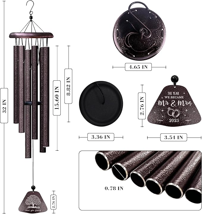 Wedding Gifts, Mr and Mrs Gift 32” Wind Chimes Outside, Wedding Gifts for Couples Newlyweds 2025, Bridal Shower Just Married Gift