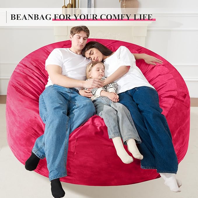 Homguava 6 FT Bean Bag Chair: 6' Bean Bags with Memory Foam Filled, Large Beanbag Chairs Soft Sofa with Dutch Velvet Cover-Pink