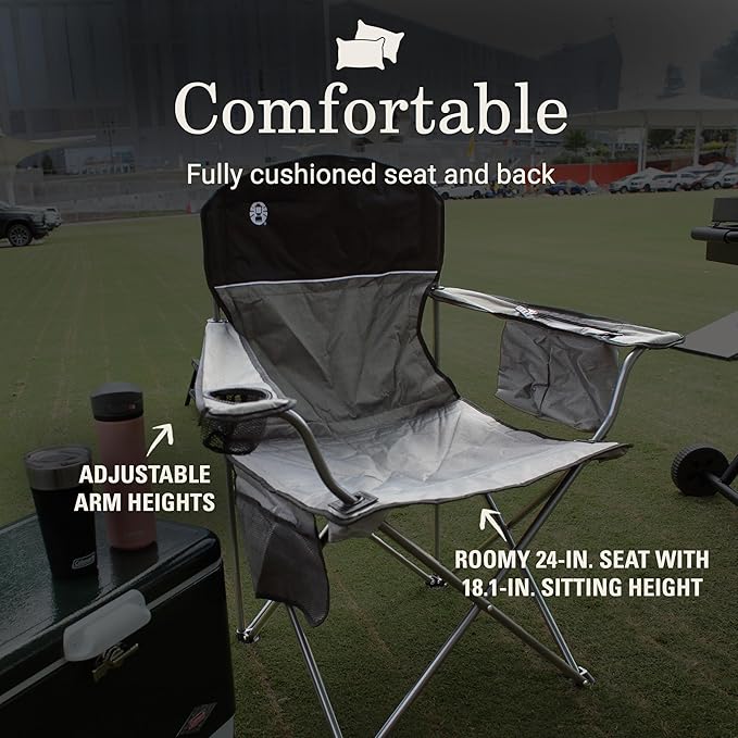 Coleman Portable Camping Chair with 4-Can Cooler, Cushioned Seat & Back with Side Pockets & Cup Holder, Carry Bag Included, Great for Camping, Tailgating, Firepits, Patio, & More