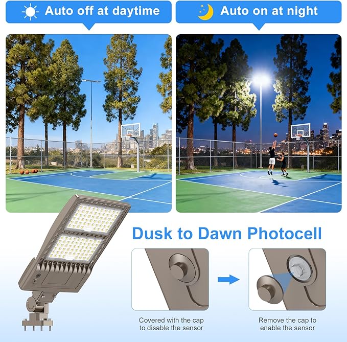 LED Parking Lot Light 400W 320W 240W Adjustable UL ETL Listed 5000K LED Street Light with Photocell 100-277V IP65 Outdoor Commercial Area Flood Security Lighting Arm Mount