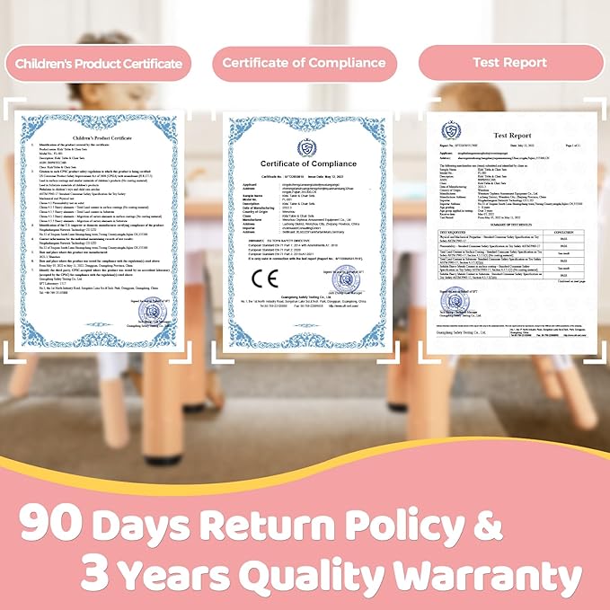 FUNLIO Kids Table and 2 Chairs Set for Ages 3-8, Height Adjustable Toddler Table and Chair Set, Easy to Wipe Arts & Crafts Table, for Classrooms/Daycares/Homes, CPC & CE Approved (3pcs Set) - Pink