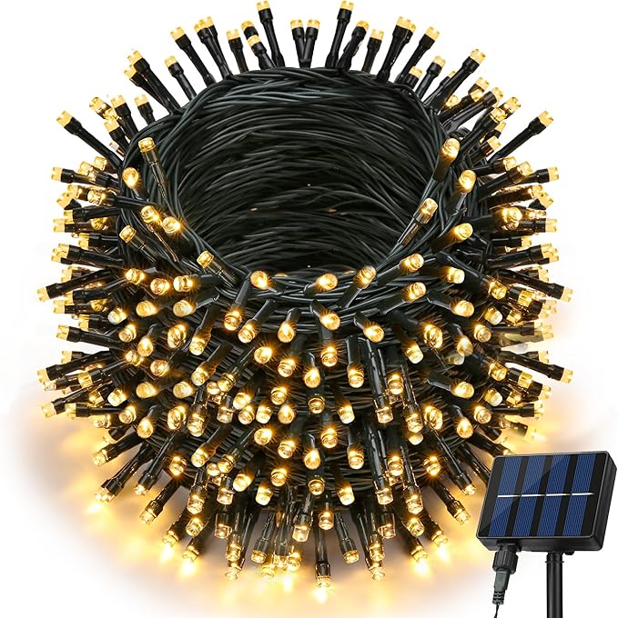 Joomer Solar String Lights Outdoor, 105FT 300 LED 8 Modes Outdoor String Lights Waterproof Fairy Tree Lights for Garden Yard Patio Christmas Decoration (Warm White)