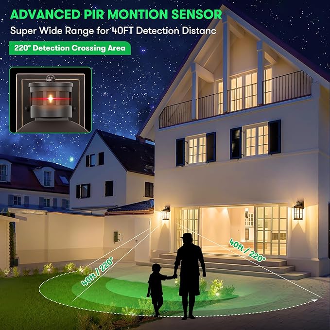 13in Motion Sensor Porch Light, Anti-Rust 100% Aluminum Dusk to Dawn Outdoor Light Fixtures, Exterior Wall Lantern Sconce Lighting Brown, Outside Lights for House Wall Mount for Entryway Garage