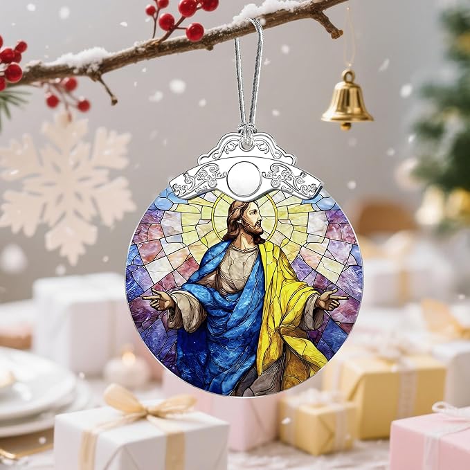 Jesus Christ Stained Glass Ornament, Christmas Ornament, Christmas Tree Decoration, Christian Religious Decor, Easter Resurrection Gift, Gift for Christian, Religious Gift