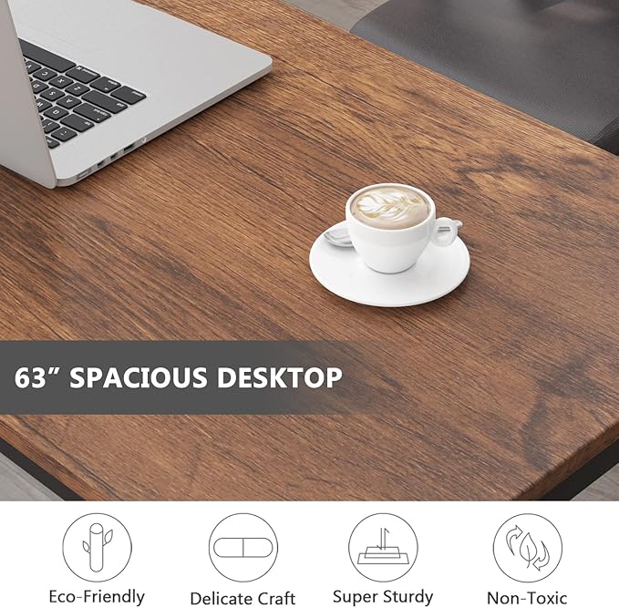 Tribesigns Computer Desk, 63 inch Large Office Desk Computer Table Study Writing Desk Workstation for Home Office, Rustic Brown