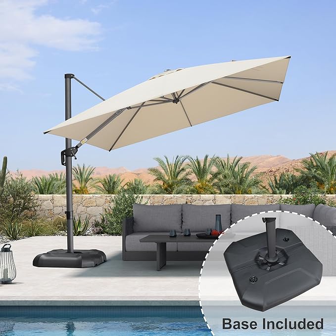 PURPLE LEAF 10 Feet Patio Umbrella with Base Outdoor Cantilever Square Umbrella Aluminum Offset Umbrella with 360-degree Rotation for Garden Deck Pool Patio, Beige