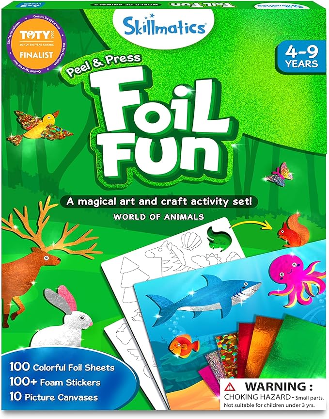 Skillmatics Foil Fun - Animals, No Mess Art for Kids, Travel Toys, Craft Kits, DIY Creative Activity, Christmas Gifts for Boys & Girls Ages 4, 5, 6, 7, 8, 9
