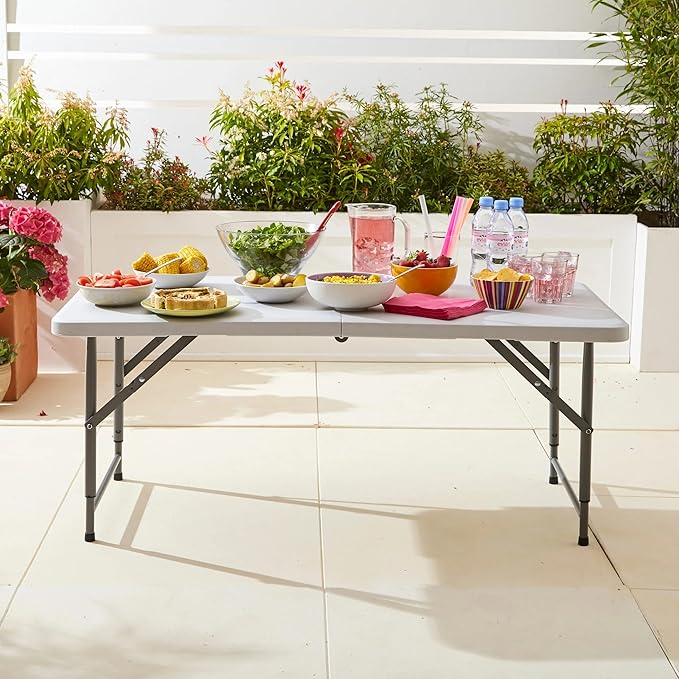 4ft Plastic Folding Table, Kids Folding Activity Table for Classrooms and Home,Indoor Outdoor Heavy Duty Portable Handle, Lock for Picnic, Party, Pong, Camping - White (4ft)