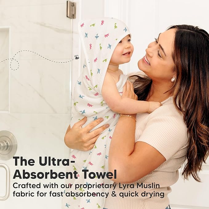 KeaBabies Muslin Baby Bath Towels with Hood for Girls,Boys-Large Organic Cotton Hooded Baby Towels for Newborns,Toddlers,Infant,Kids,Soft Absorbent Newborn Bath Essentials Gift Set(Roarsome, Regular)