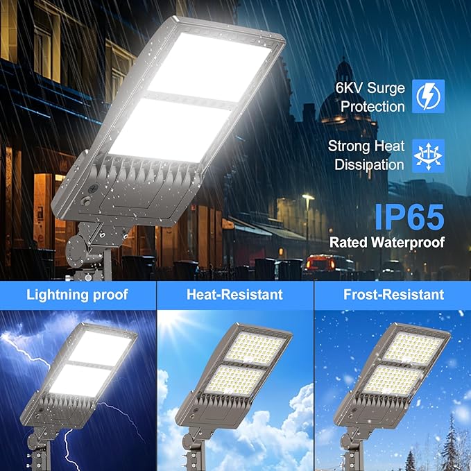 KUKUPPO 6Pack 480V 400W LED Parking Lot Light Power Adjustable, Dusk to Dawn LED Shoebox Flood Pole Light Outdoor Parking Lighting with Slip Fit 60,000LM 5000K IP65 Waterproof 277-480V ETL Listed