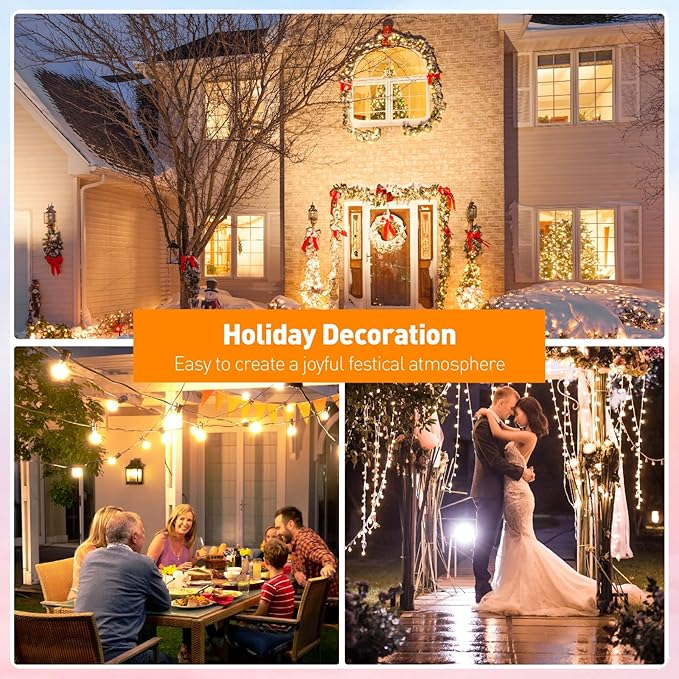 C7 LED Christmas Lights, 25FT Outdoor String Lights with 27 Warm White Bulbs, Waterproof Shatterproof for Porch, Halloween, Holiday Party Décor