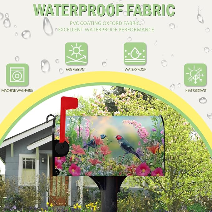 Spring Bird Flowers Mailbox Covers Magnetic Large Size 25.5x21 inch Summer Floral Mailbox Cover Oversized Colorful Farmhouse Mailbox Wrap Post Box Cover for Garden Outdoor Decor